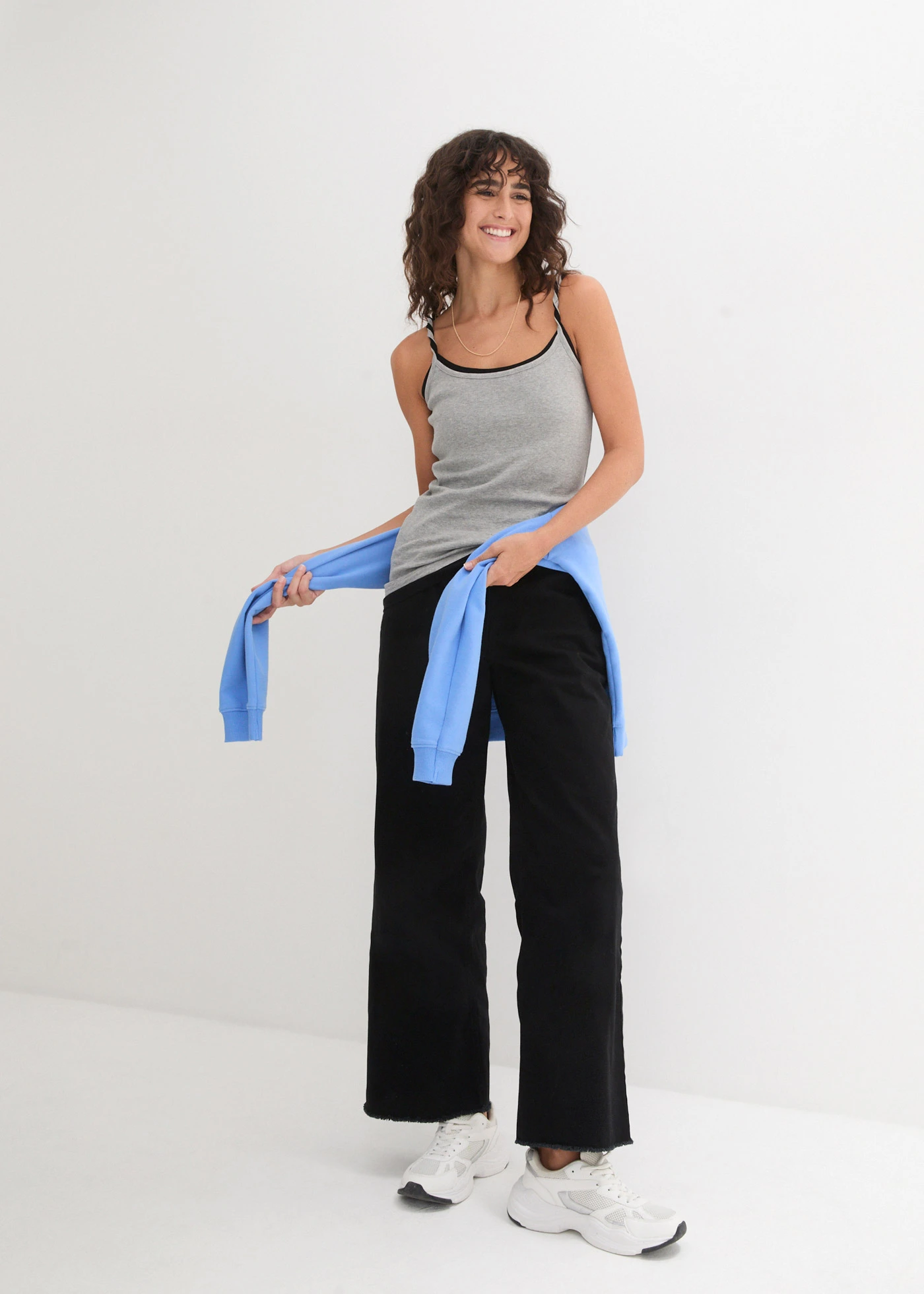 Lot de 3 tops à bretelles spaghetti 100% coton • blanc+gris clair chiné+noir • Boutique bonprix