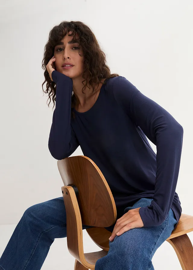 T-shirt viscose long, manches longues • bleu foncé • product-page.page-title-suffix