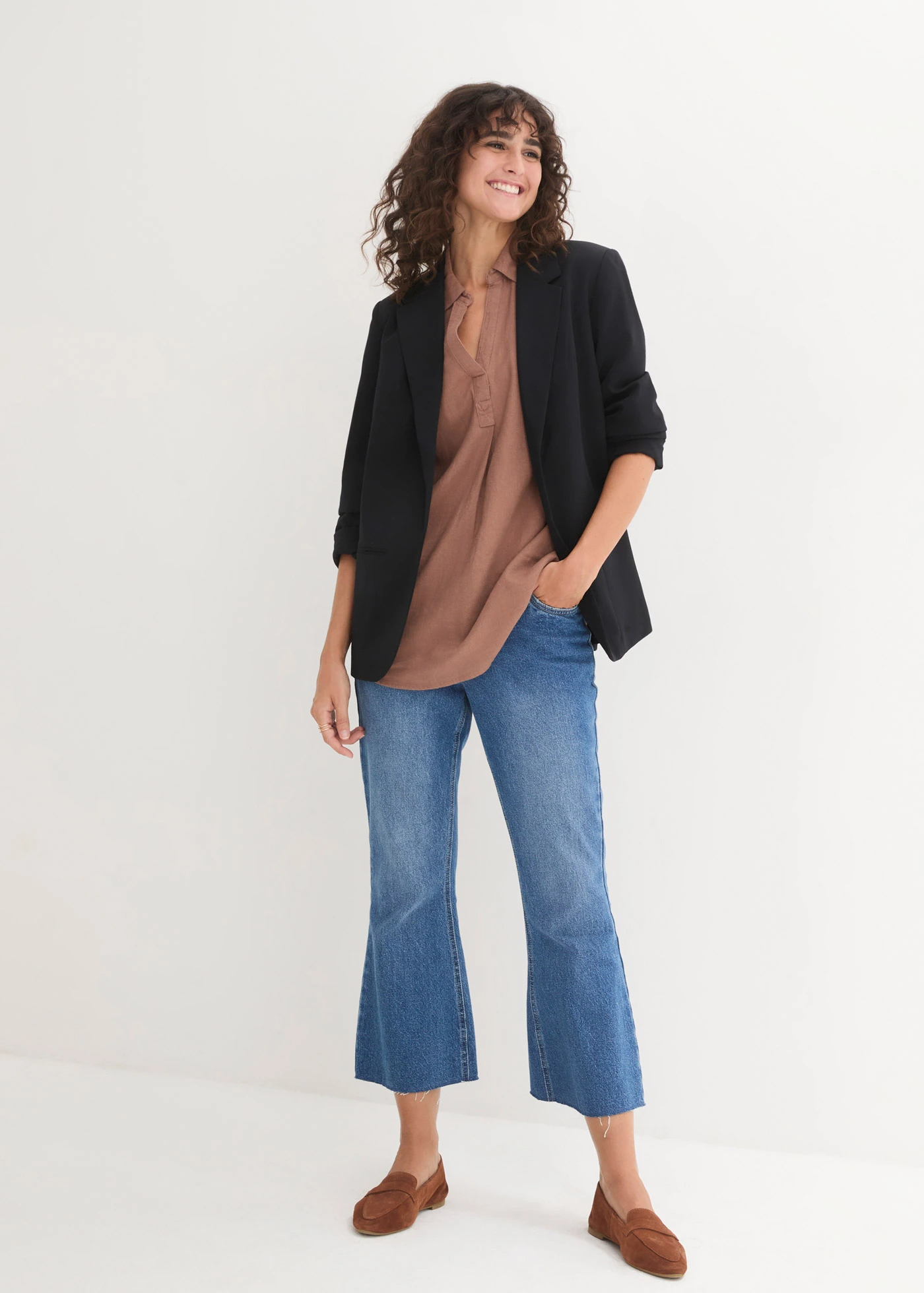 Halenka se lnem, 3/4 rukáv • kaštanově hnědá • bonprix obchod