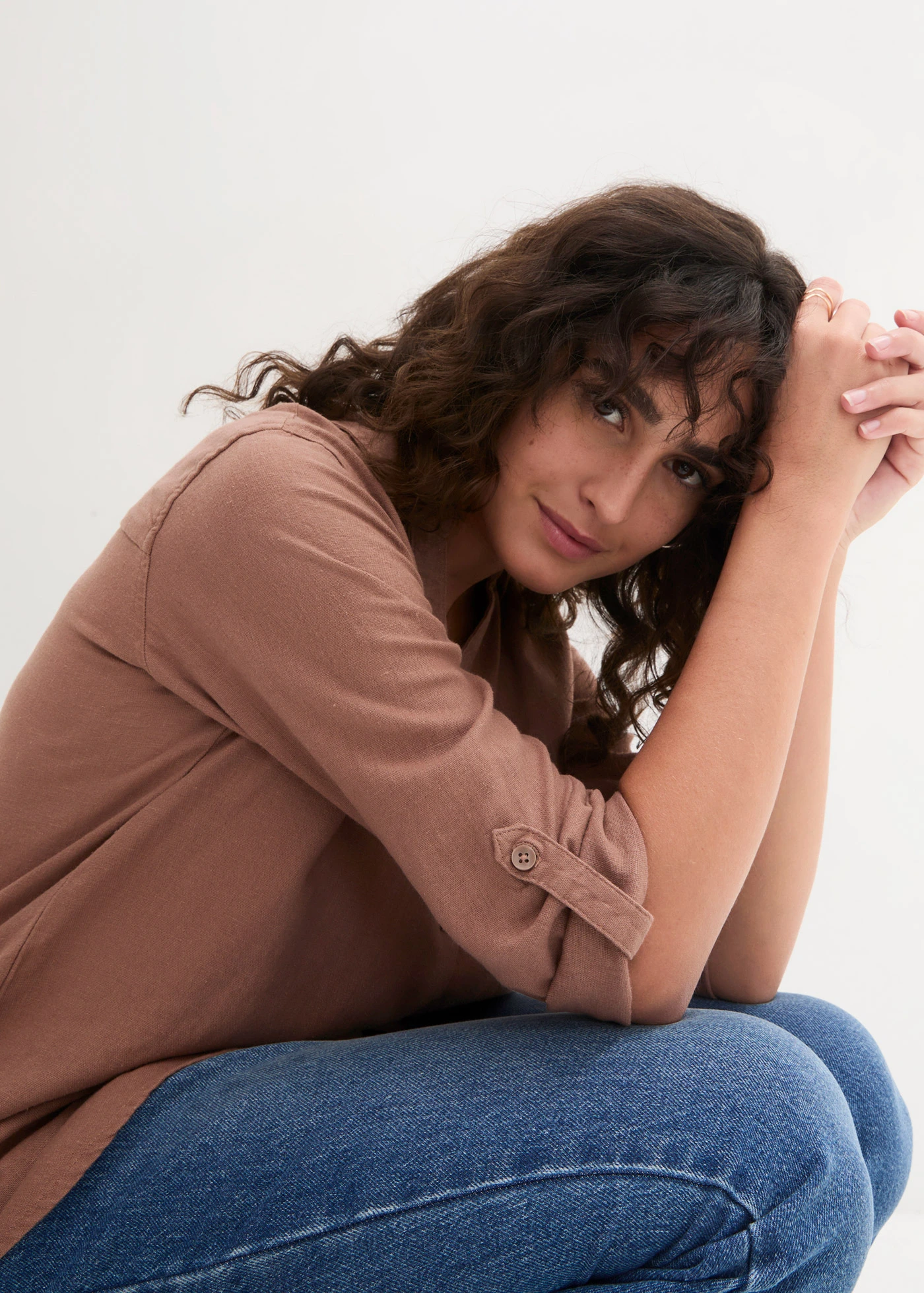 Bluză cu mâneci 3/4, cu in • maro castaniu • magazin bonprix