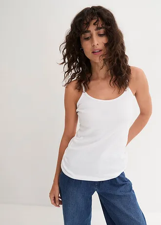 Top met spaghettibandjes van puur katoen (set van 3), Kleur: 3x wit