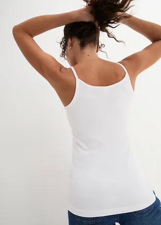 Top met spaghettibandjes van puur katoen (set van 3), Kleur: 3x wit