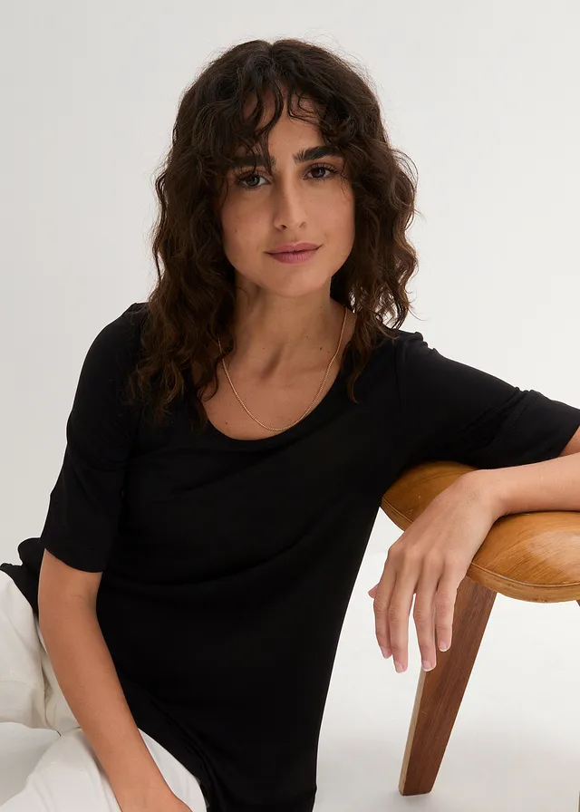 Longshirt van zachte viscose, Kleur: zwart