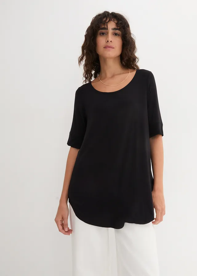 T-shirt long et doux en viscose • noir • product-page.page-title-suffix