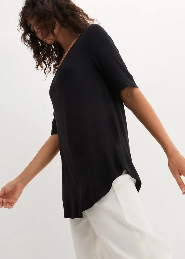 T-shirt long et doux en viscose • noir • product-page.page-title-suffix