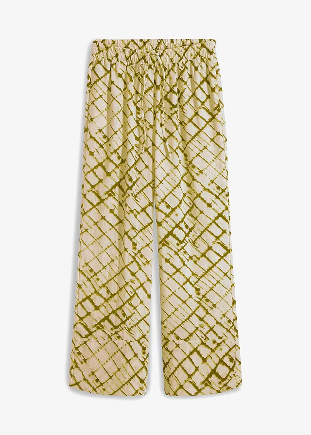 Pantalon ample avec imprimé, Couleur: vert mousse foncé-écru imprimé