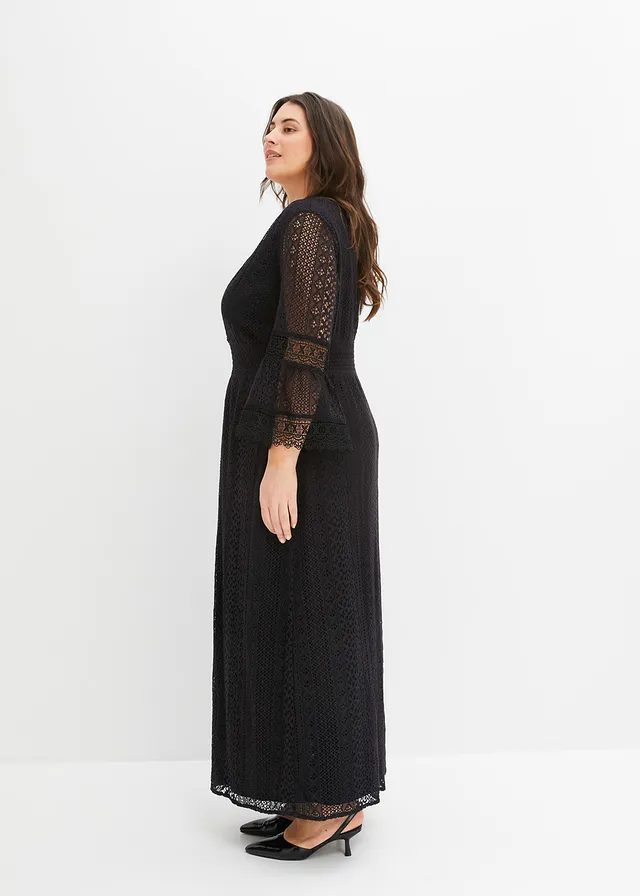 Robe longue aspect crochet, Couleur: noir