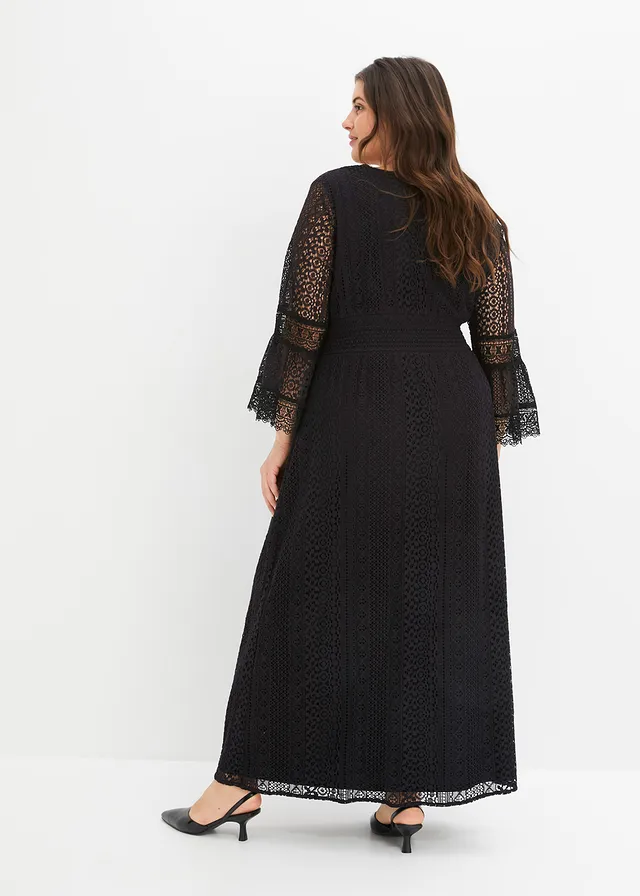 Robe longue aspect crochet, Couleur: noir