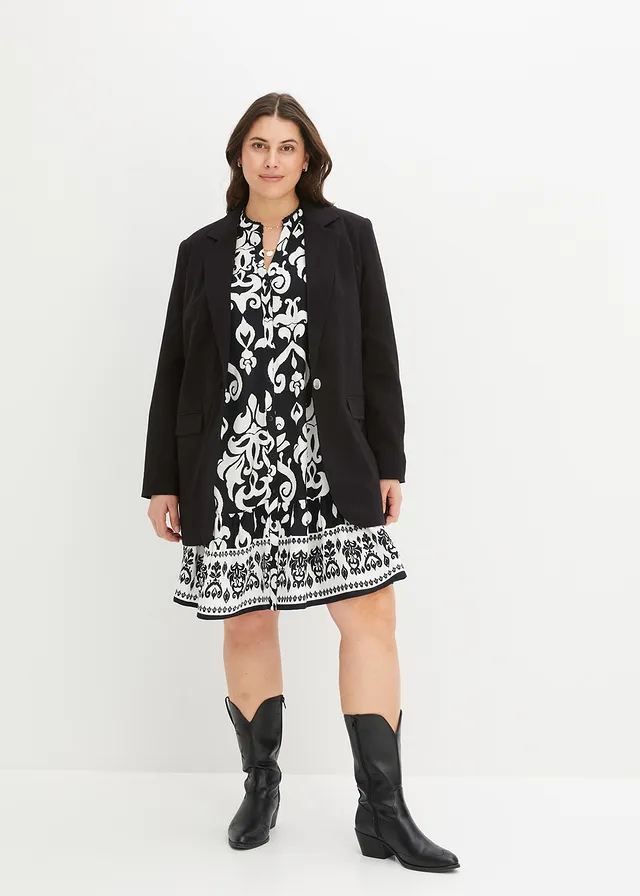 Robe-tunique en viscose fluide, Couleur: noir / blanc