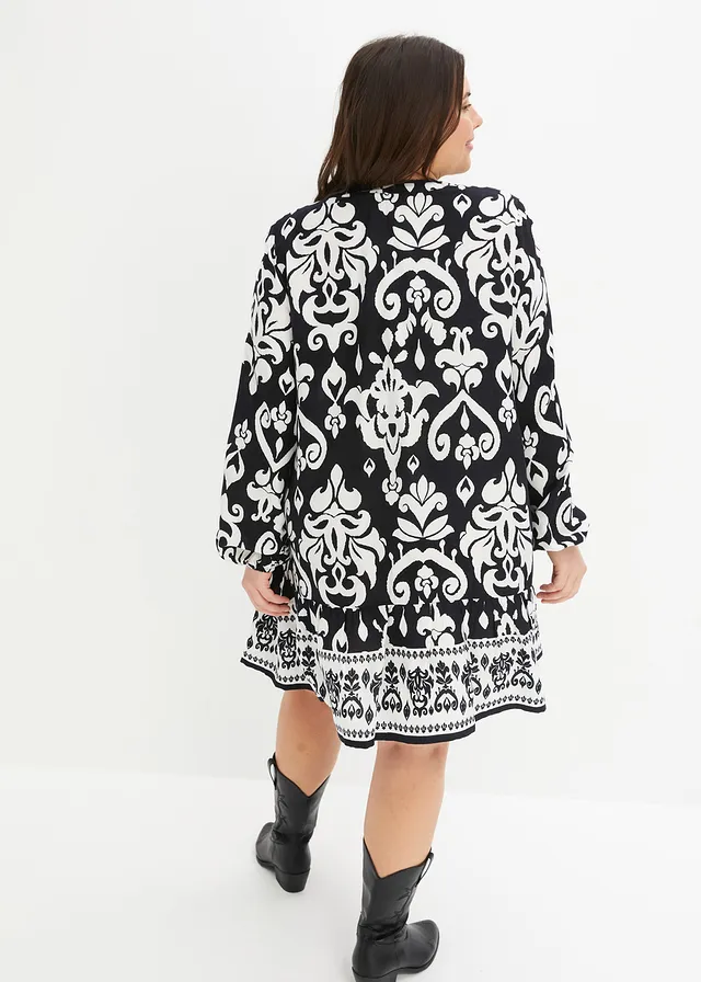 Robe-tunique en viscose fluide, Couleur: noir / blanc
