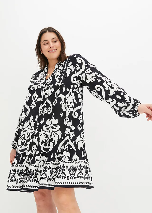Robe-tunique en viscose fluide, Couleur: noir / blanc