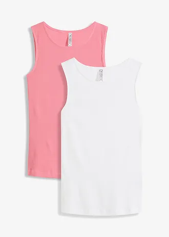 Lot de 2 tops côtelés 100% coton, Couleur: blanc + rose vif