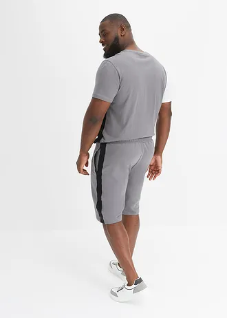 T-shirt en sweat bermuda (2-dlg. set), Kleur: rookgrijs-wit-zwart