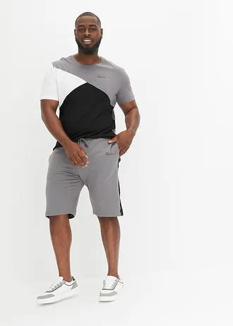 T-shirt en sweat bermuda (2-dlg. set), Kleur: rookgrijs-wit-zwart