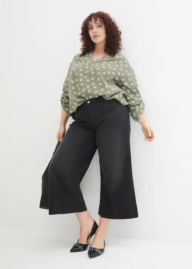 Oversized blouse van luchtige mousseline, Kleur: olijfgroen