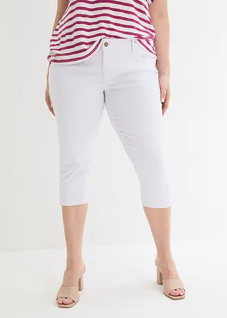 Slim fit jeans met mid waist, cropped, Kleur: wit twill
