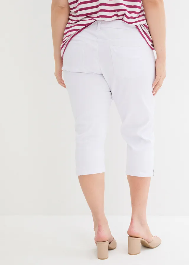 Slim fit jeans met mid waist, cropped, Kleur: wit twill