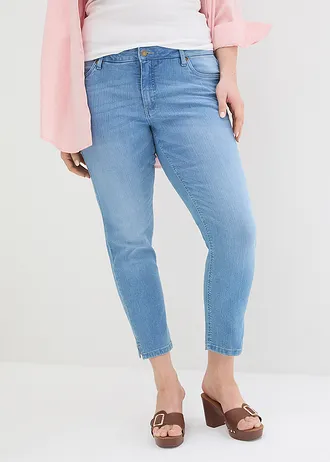 Comfort stretch 7/8 jeans met splitten, Kleur: lichtblauw denim used