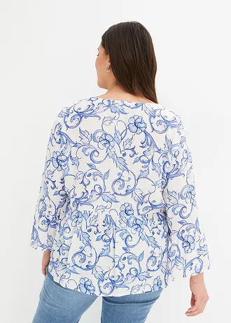 Tuniekblouse van soepele viscose, Kleur: wit-blauw gebloemd