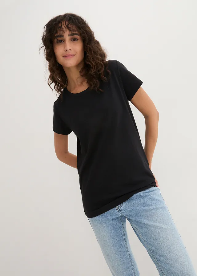 Lot de 5 T-shirts col rond, Couleur: noir + noir + noir + blanc + blanc