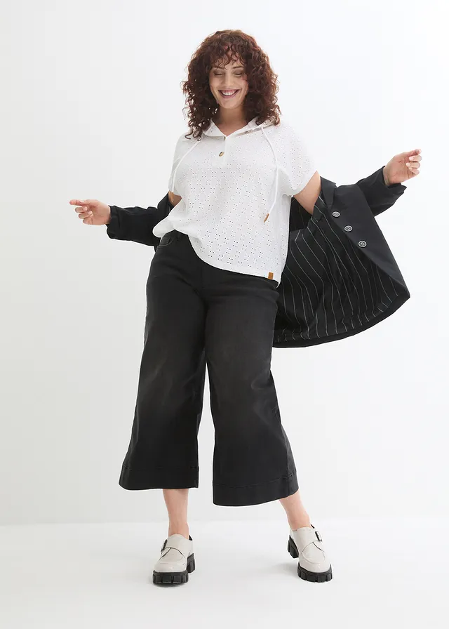 Ultra soft 7/8 jeans, culotte, Kleur: zwart denim used