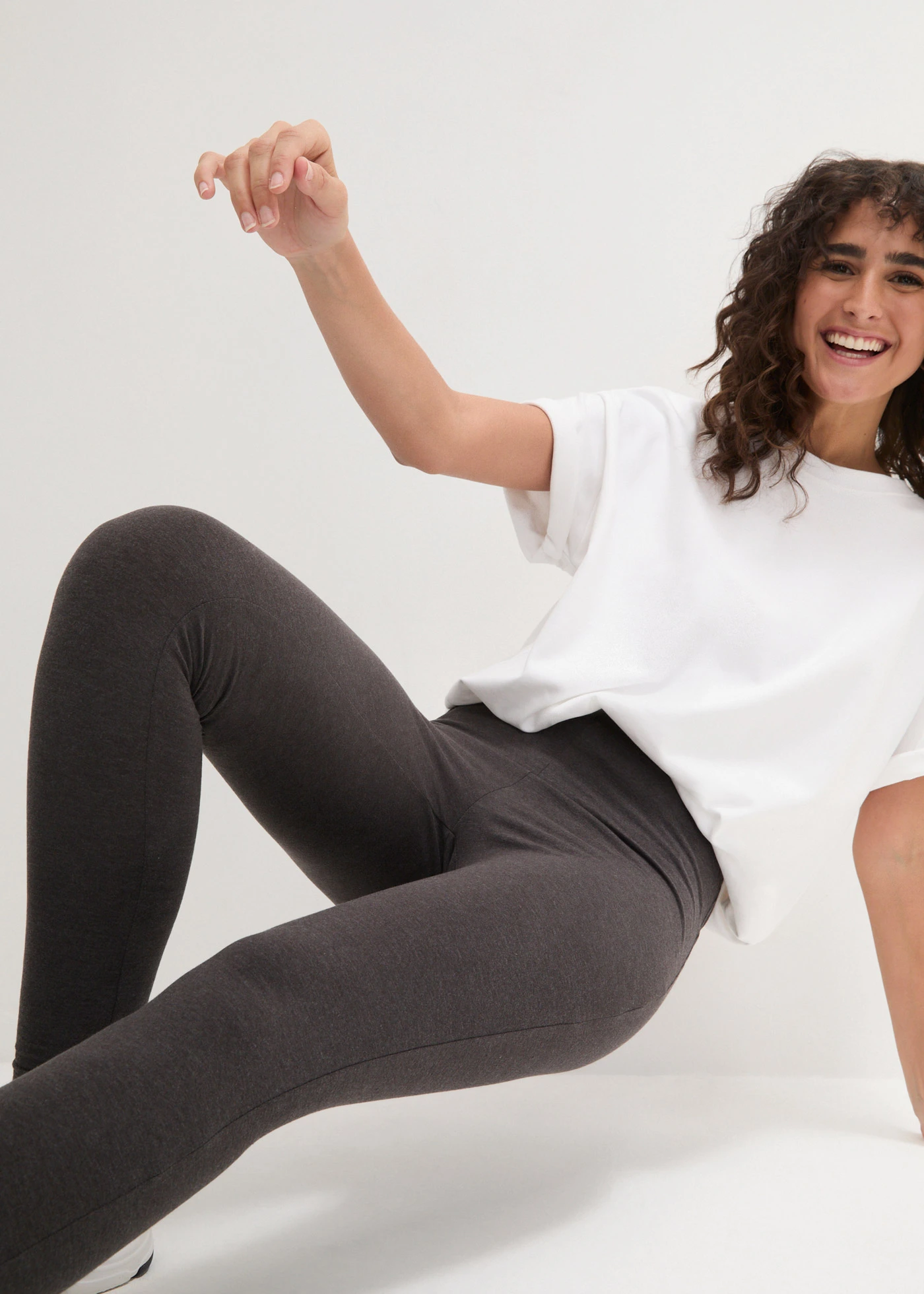 Lot de 2 leggings en coton • anthracite chiné+noir • Boutique bonprix