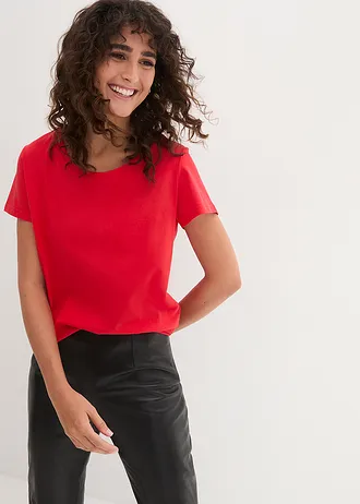 Shirt met ronde hals (set van 5) • aardbeirood+wit+lichtgrijs gemêleerd+donkerblauw+zwart • bonprix online shop