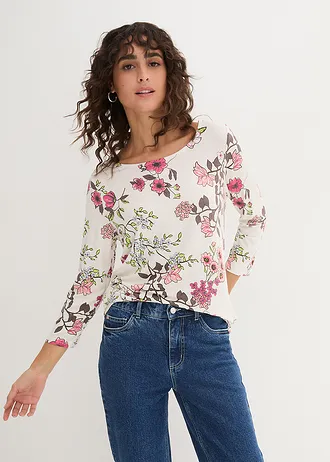 Shirt met bloemenprint, Kleur: wolwit gebloemd