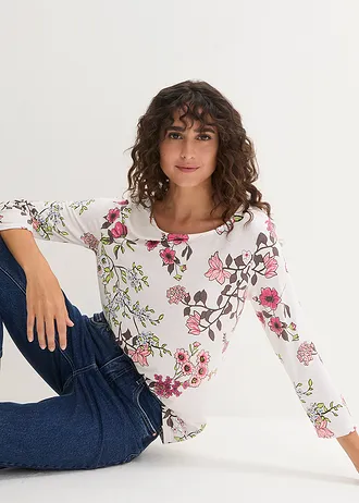 Shirt w kwiaty • biel wełny w kwiaty • sklep bonprix