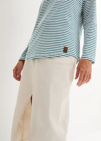 Bluzka z długim rękawem z czystej bawełny • zielony pieprz - biały w paski • sklep bonprix