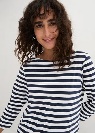 Shirt met boothals • wit-donkerblauw gestreept • bonprix online shop