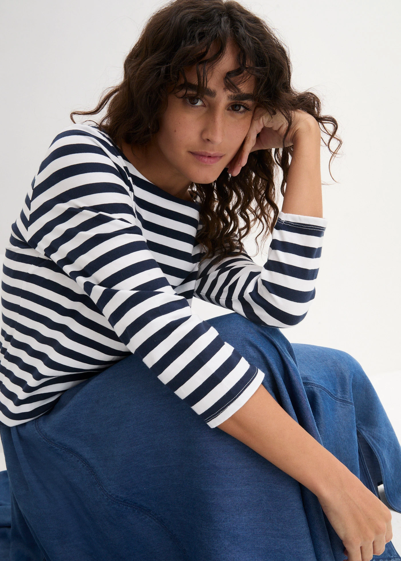 Shirt met boothals • wit-donkerblauw gestreept • bonprix online shop