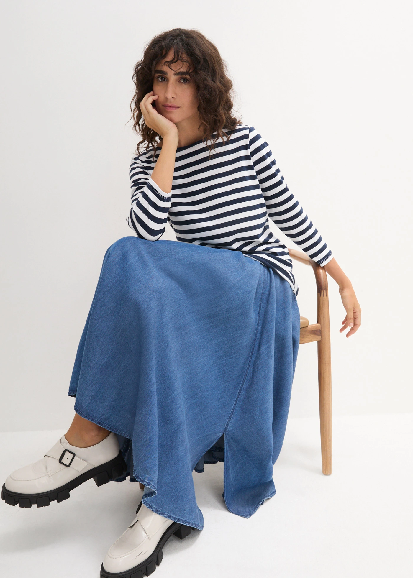 Shirt met boothals • wit-donkerblauw gestreept • bonprix online shop