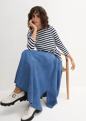 Bluză cu decolteu bărcuță • alb-bleumarin cu dungi • magazin bonprix