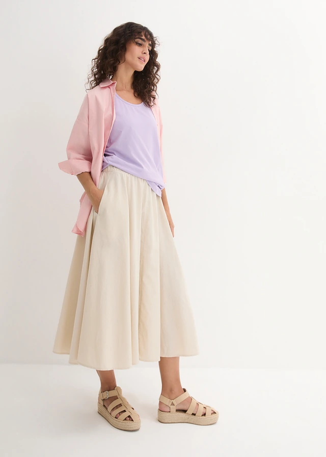 Lot de 5 débardeurs longs 100% coton, Couleur: lavande + sauge fumé  + rose cristal + noir + blanc