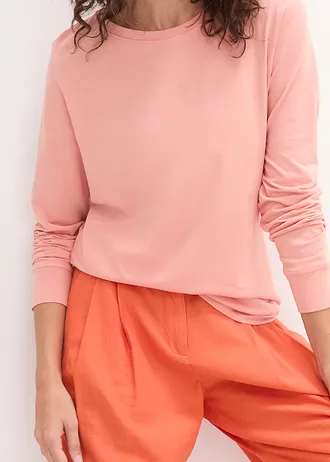 Longshirt met ronde hals, lange mouw (set van 5) • eucalyptusgroen+perzik+rookblauw+wit+zwart • bonprix online shop