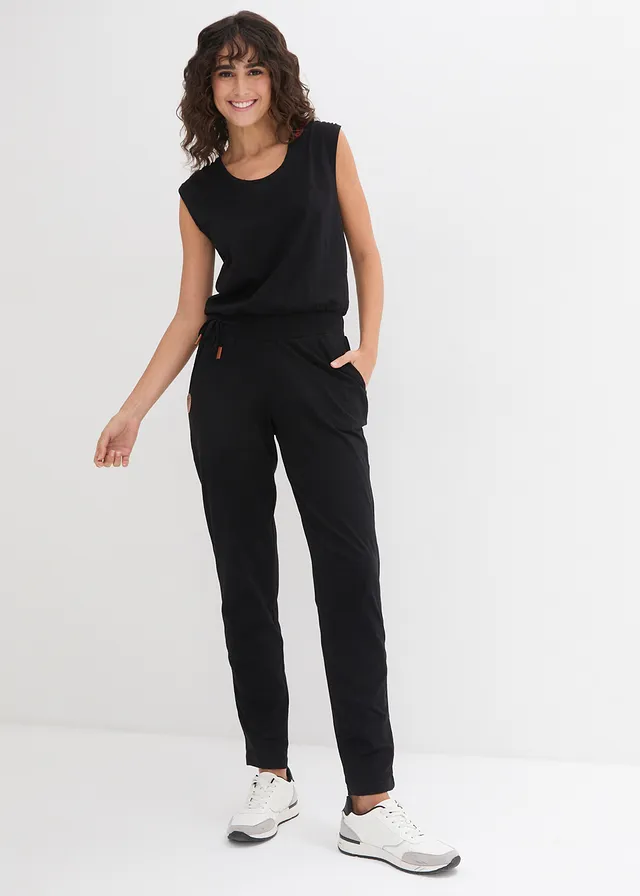 Jersey jumpsuit, Kleur: zwart