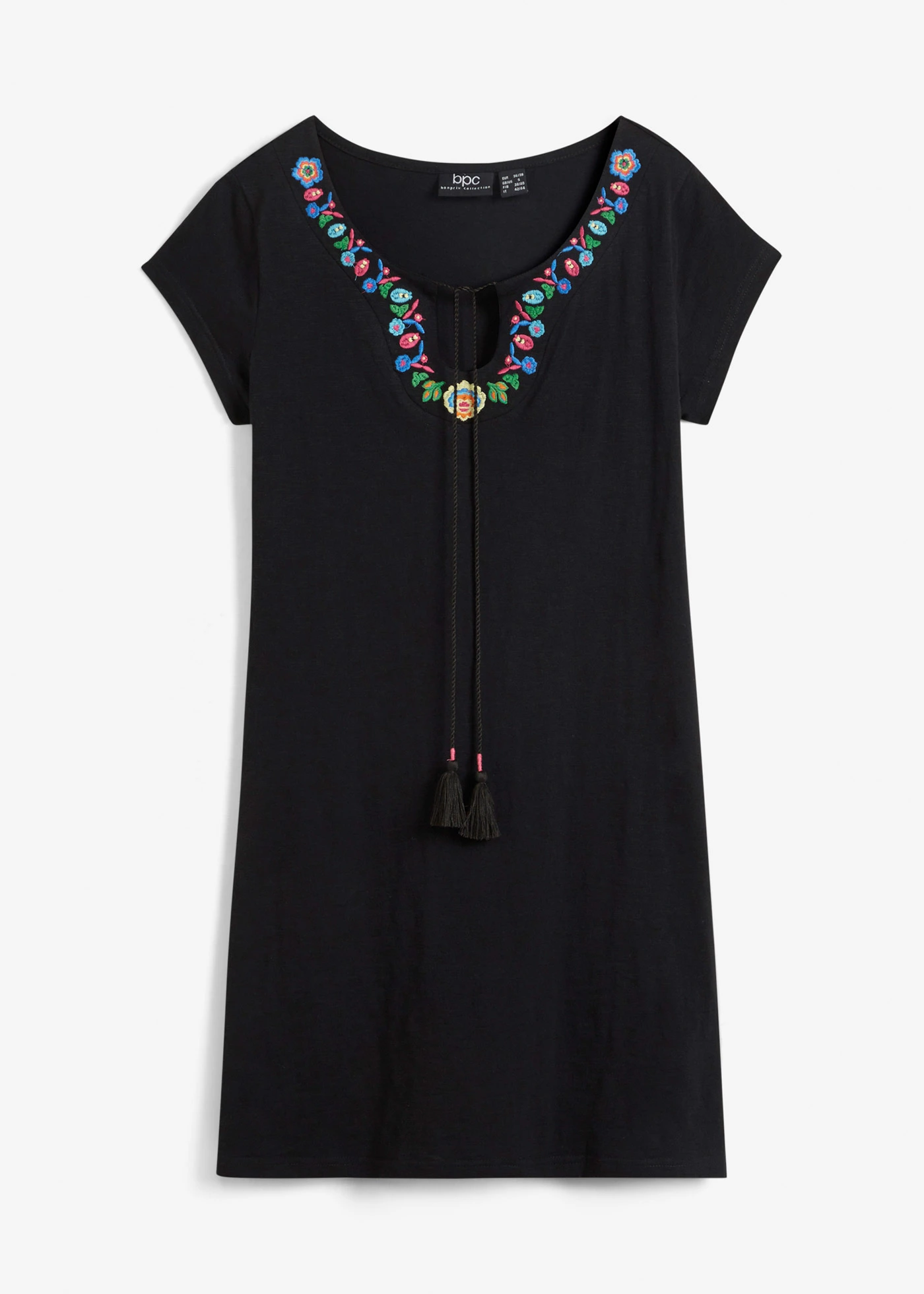 Katoenen jersey jurk van slub garen • zwart gebloemd • bonprix online shop