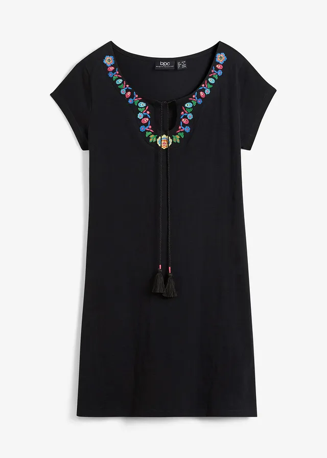 Rochie din jerse cu fir flamé din bumbac 100% • negru cu flori • magazin bonprix