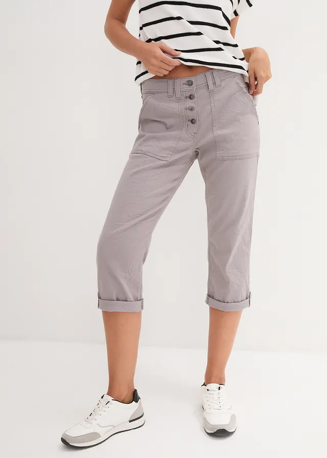 Pantalon extensible avec effet crash, longueur 3/4, Couleur: gris