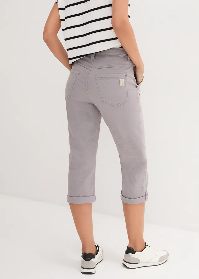 3/4 stretch broek met crashed effect, Kleur: grijs