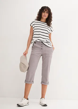 3/4 stretch broek met crashed effect, Kleur: grijs