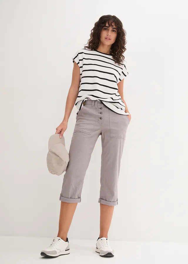 3/4 stretch broek met crashed effect, Kleur: grijs