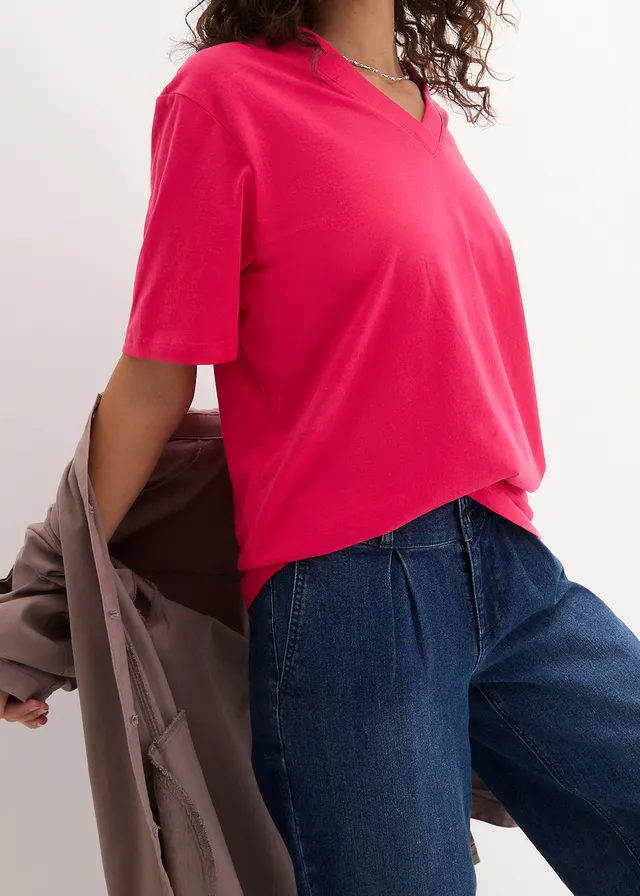 Lot de 5 T-shirts longs et amples à col V • noir + rose hibiscus + gris clair chiné + blanc + bleu foncé • product-page.page-title-suffix