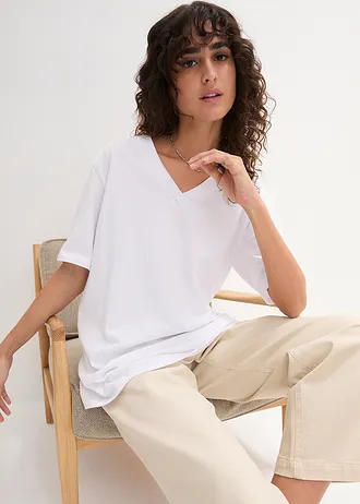 Wijd longshirt met V-hals, korte mouw  (set van 5), Kleur: zwart + zwart + zwart + wit + wit