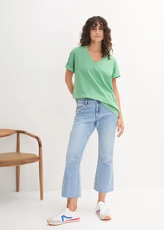 Wijd longshirt met V-hals, korte mouw  (set van 5), Kleur: zachtroze + zachtlila + mint + zachtlime + donkerblauw