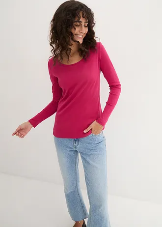 T-shirt manches longues en coton à col rond • magenta • Boutique bonprix
