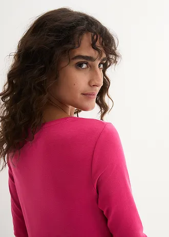 T-shirt manches longues en coton à col rond • magenta • Boutique bonprix