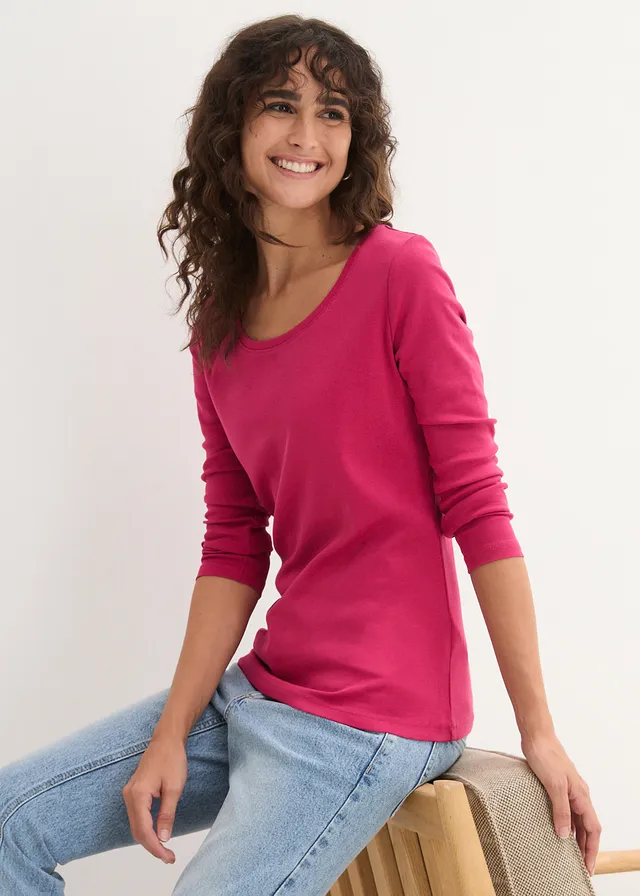 Longsleeve van biologisch katoen • bessenrood • bonprix online shop