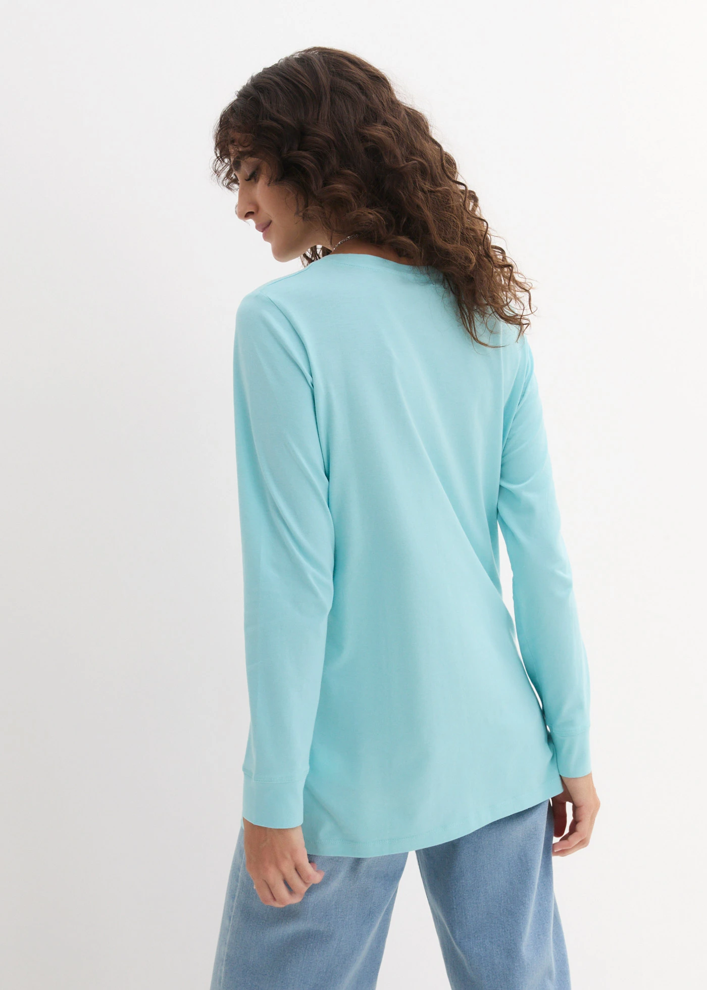 Longshirt met ronde hals, lange mouw (set van 5) • kristalroze+pastelmint+mat aqua+rooklila+wit • bonprix online shop
